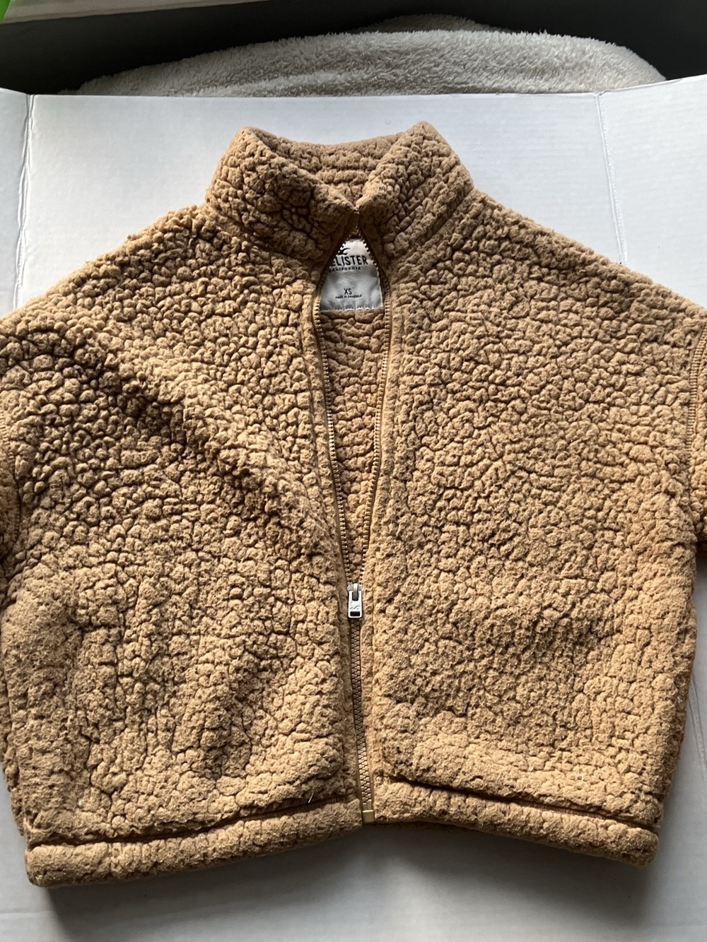 Cropped Hollister Fleece Teddy Jacket with Faux Fur Brown Autumn Coat